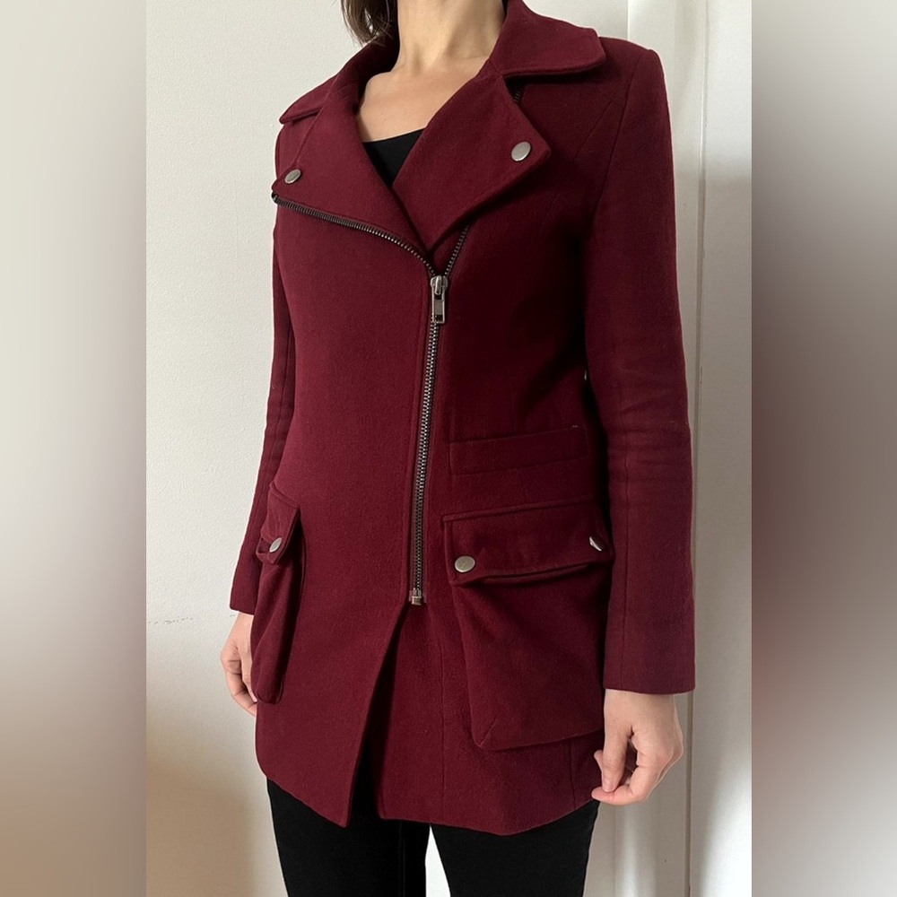 Asos Biker burgundy coat jacket wool manteau laine motard fall automne hiver